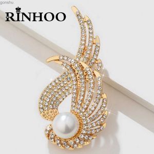 Broches broches Rinhoo Rhingestone Angel ailes ange broches pour les femmes Imitation Imitation Perle Feather Wings Lapel Pins Party Bijoux WX