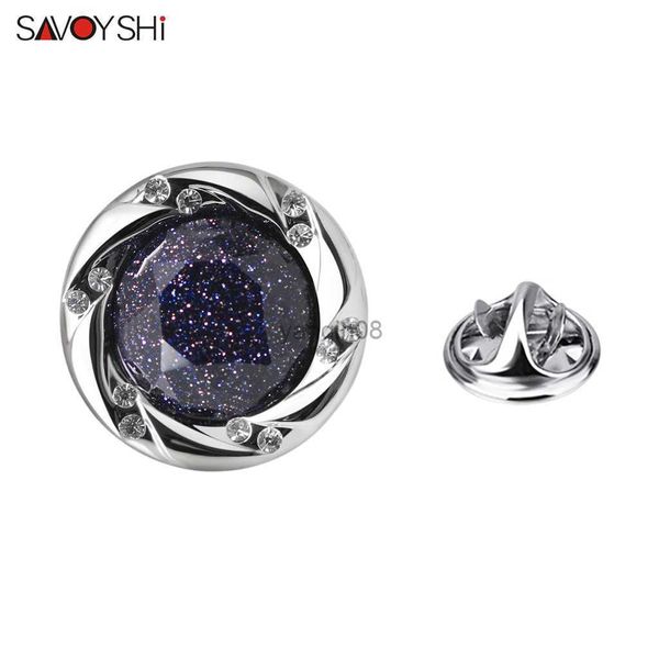 Alfileres Broches SAVOYSHI Lujo Estrella azul Piedra Pin de solapa para hombre Traje Collar Cristales redondos Insignia Broche Pin Suéter Chaqueta Vestido Collar Decoración HKD230807