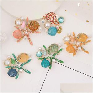 Broches Broches Étoile De Mer Corail Étoile De Mer Femmes Perle Animal Océan Série Partie Bureau Broche Broches Bijoux Cadeaux Drop Delivery Dha51