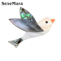 Pins, broches sexema natuurlijke shell vogel pins voor vrouwen meisjes schattige dieren duif vrede banket badge bruiloften cadeau