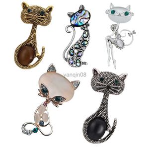 Pins Broches Shell Leuke Black Tie Kat Broche Glad Kunstmatige Opalen Corsage Voor Vrouwen Kraag Hoeden Wit Emaille Broches Pins meisjes Geschenken HKD230807