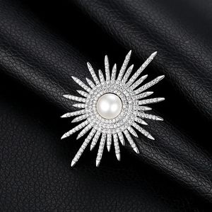 Pins Broches Glanzende Zonnebloem Broches Voor Vrouwen Luxe Grote Parel Strass Broche Pins Sieraden Rokkostuum Accessoires Huwelijksgeschenken 231211