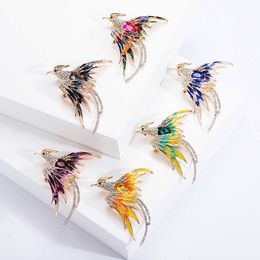 Pins broches shmik 6-color dames phoenix vogel kristal emailbroche unisex retro exquise casual set jas badge sieraden cadeau g220523