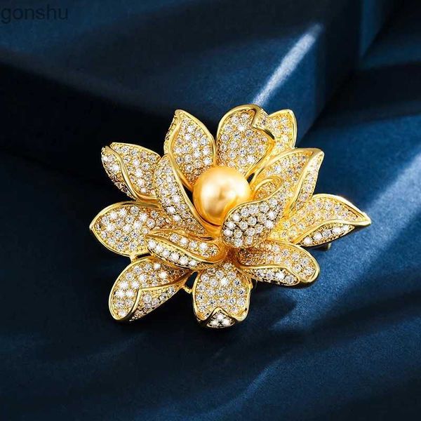 Broches broches shmik féminins élégant lotus tout cristal perle fleur emblème broche luxe mode femme usine exquise set office soutien