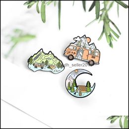 Pins broches eenvoud legering legering tourbus pins ornamenten peak rivieren dennen hut modellering badge accessoires originaliteit bakken verf bro dhqgl