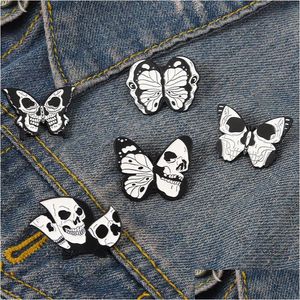 Broches Broches Squelette Papillon Émail Pins Noir Skl Personnalisé Gothique Punk Revers Vêtements Badges Sac Chapeau Bijoux Cadeau Pour Enfant Amis Dhani