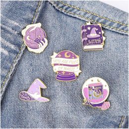 Pinnen broches vierkante heks paarse kleur email Pin voor vrouwen mode jurk jas shirt demin metal grappige broche pins badges promotio dh8tw