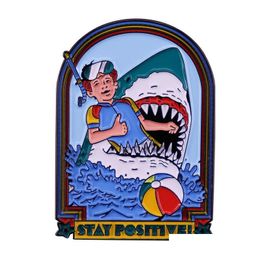 Broches Broches Restez positif Requin Émail Pin Roman Pins Cadeau Porte-documents Badges sur la broche du sac à dos pour les accessoires de vêtements 14 Dhgarden Dhwab