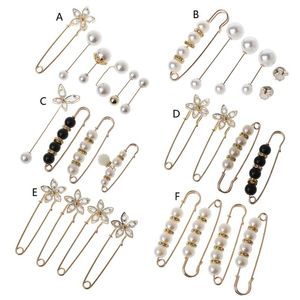 Pines, Broches Suéter Chal Clip Doble Perla Falsa Camisa Pin Botones Cristal Cintura Pantalones Extensor Pines de seguridad para mujeres C1FE