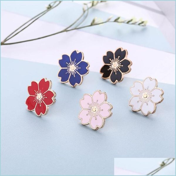 Broches Broches Sweet Cherry Blossom Broche Goutte À Goutte Fleur Collier Pin Émail Badges Vêtements Sacs Accessoires Valentine Christma Nanashop Dhqs5