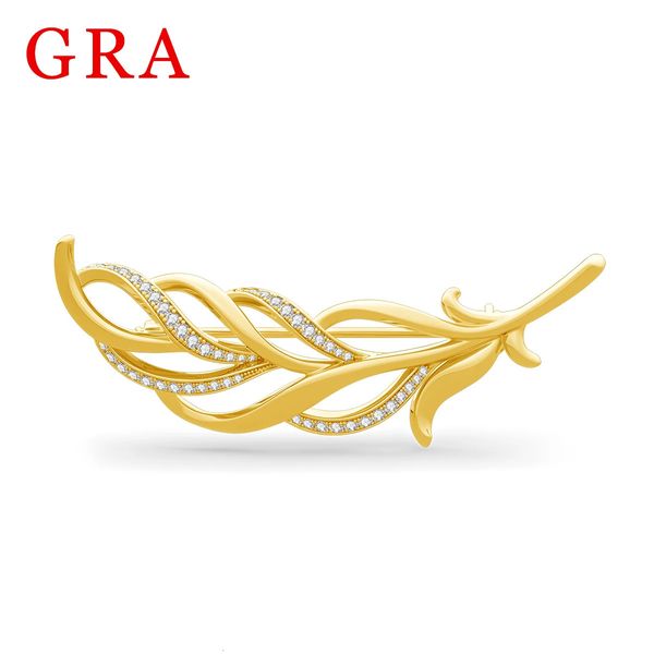Broches Broches Szjinao broches de feuille d'or jaune pour les femmes avec certificat brillant fête de luxe concepteur bijoux femme cadeau vente 231204