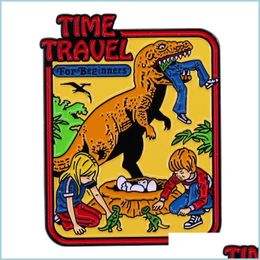 Alfileres Broches Viaje en el tiempo para principiantes Esmalte Pin de solapa Dinosaurio Evil Art Badge Broche Retro Comic Mochila Decoración Moda Jewe Dhuwa