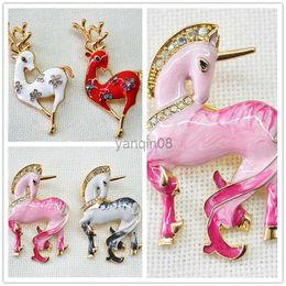 Pins Broches Timlee X098 Nieuwe Trendy Zoete Emaille Druppels Olie Dier Herten Eenhoorn Strass Metalen Broche Pins Populaire Sieraden Groothandel HKD230807