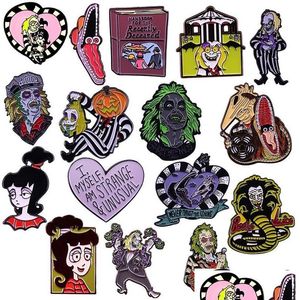 Épingles Brooches Tools 20Colors Halloween Beetlejuice Badge mignons films Hard Enamel Collect Cartoon Brooch Backpack Hat Sac Coll Dhloa