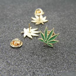 Alfileres Broches Hoja de árbol Esmalte Pin Hojas verdes Broche Chaquetas de mezclilla Mochila Alfileres de solapa Insignia natural Para Mujeres Hombres Entrega de gota J Dh16J