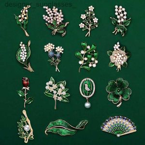 Broches Broches Tren émail blanc feuille florale broche muguet plante fleur broche en métal vert bijoux pour femmes écharpe boucle mariage L231117