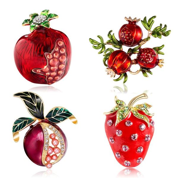 Broches, broches à la mode émail fruits forme rouge grenade broche pour femmes feuille verte cerise costume épinglette vêtements écharpe insignes