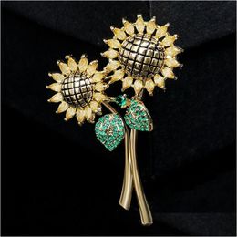 Broches, broches Tournesol à la mode pour femmes brillant Zircon luxe manteau costume broche broche vêtements accessoires fleur cor bijoux goutte deliv dhtfz