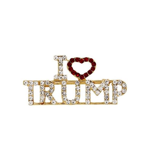 Alfileres, broches Trump Crystal Rhinestones de diseño único Corazón rojo I Love Words Pin Mujeres Vestido de chicas Joya Drop entregada Dhjie