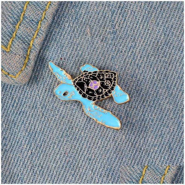 Épingles Broches Tortue Bleu Émail Pins Femmes Coquillage Unique Texture Badge Animal De Mer Épinglette Vêtements Sac À Dos Bijoux Cadeau Pour Frien Dhnqk