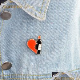 Broches, broches Uni 2pcs / Set Broche en émail Pins Set Rouge Noir Coeur brisé Bouteille de vin Denim Veste Sac Pin Badge Mode Ac Dhgarden Dhni9