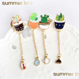 Pins, Broches Uniek ontwerp Plant Prickly Pear Cactus Kleding Kraag Trui Hanger Broche Pin Voor Dames Kinderen Goud Plati Dhgarden Dhspj