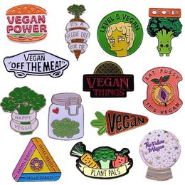 Pins Broches Vegan Emaille Pins Collectie Perzik Kristallen Bol Broccoli Wortel Kut Groenten Vegetarische Badge Cartoon Brooch302e