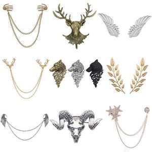 Broches broches vintage anges ailes cerf wolf chat broch pour femmes plusieurs couches chaîne couronne crâne broches broches chair cols broches z0421