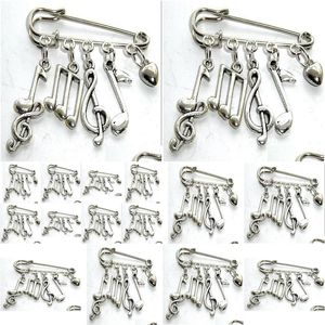 Pins Broches Vintage Sier Charm Muzieknoot Symbool Hart Voor Vrouwen Broche Pin Kwastje Boho Jas Jurk Jas Tas Sieraden Brithday Dr Otja6