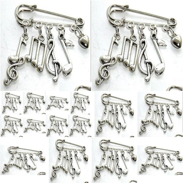 Broches Broches Vintage Sier Charm Note de Musique Symbole Coeur Pour Femmes Broche Pin Gland Boho Veste Robe Manteau Sac Bijoux Brithday Dr Otja6