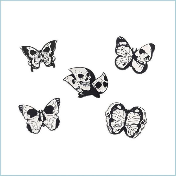 Alfileres Broches Vintage Skl Punk Estilo Mariposa Negro Blanco Broches Pin Para Mujeres Moda Vestido Abrigo Camisa Demin Metal Broche Divertido Dhchk