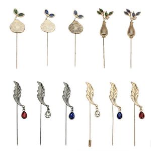 Pins, broches vintage vaas blad plant metalen lange naald mannen trui pak jas revers pins legering corsage mode accessoires sieraden