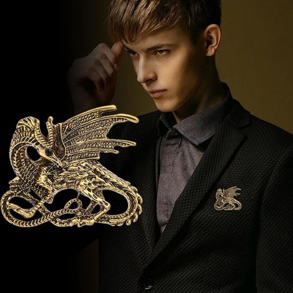 Alfileres broches Vintage ala dragón broche Pin Metal Animal solapa joyería traje camisa Collar insignia para hombres accesorios de ropa alfileres