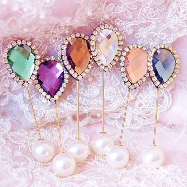 Broches, broches goutte d'eau conception mariage écharpe musulmane hijab broche cristal perle collier de sécurité chapeau clip femmes clips bâton bijoux mode