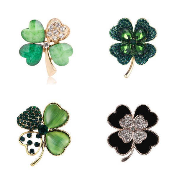 Pins Broches WEIMANJINGDIAN marque vert trèfle irlandais à quatre feuilles porte-bonheur et épinglette bijoux cadeau pour elle ou lui G230529