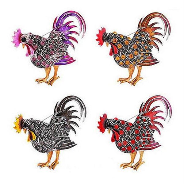 Broches de alfileres, broche de gallo grande a la moda, mezcla de colores, diamantes de imitación de cristal, Animal para mujer, joyería de moda 12190