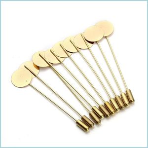 Pins broches groothandel- 20 stks/perceel 7,3 cm vergulde veiligheidsspeldbroches base met platte puntpad stop voor vrouwen doe-het-zelf sieraden supply dhbct