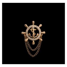 Pins Broches Groothandel - Elegant Goud Unisex Anker Cruises Voor Vrouwen Mannen Fijne Sieraden Accessoires Crystal Man Revers Pin Bijoux Dro Otlrc