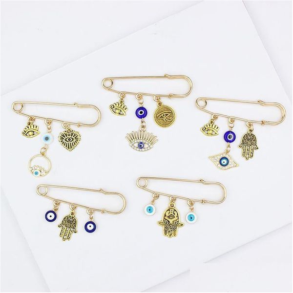 Spelden, broches Groothandel Hamsa Hand Broche Strass Wit Blauw Boze Oog Veiligheidsspeld Voor Vrienden en Familie Cadeau Geluksjuweel Dhgarden Dhbti