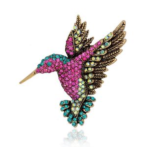 Broches Broches En Gros Vivid Colibri Broche Broche Cristal Strass Animal Oiseau Femmes Vêtement Écharpe Accessoire Vintage Bijoux D Dh3Li