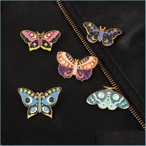 Prendedores Broches Bruja Mariposa Esmalte Prendedores Fase lunar personalizada Broches de polilla Insignias de solapa Punky Gótico Insecto Joyería Regalo Fo Joyerías Dh5Il