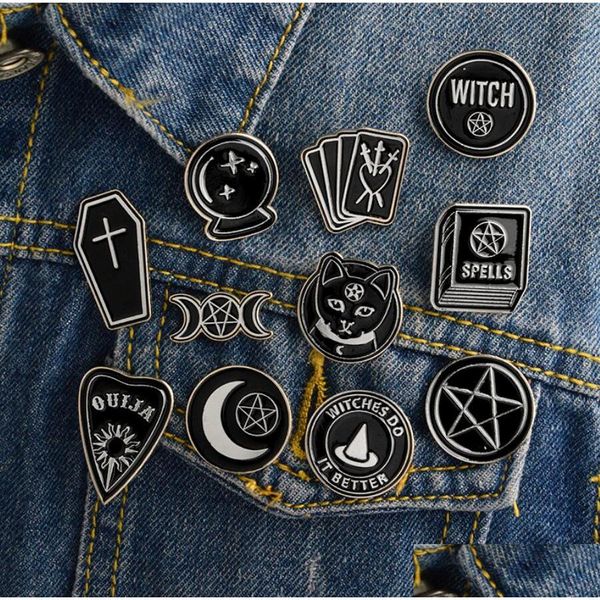 Broches Broches Sorcière Ouija Lune Tarot Livre Nouveau Style Goth Émail Pins Badge Denim Veste Bijoux Cadeaux Broches Pour Femmes Hommes 167 T2 Dhazg