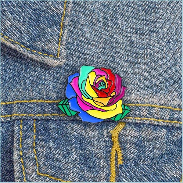 Pines Broches Mujeres Cor Colorf Flor Broche Pines Rainbow Planta Broches Insignias de solapa Joyería Regalos para un amigo Venta al por mayor Pi Dhgarden Dhi0N