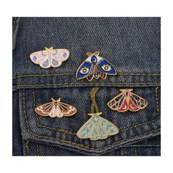 Broches Broches Femmes Insecte Série Vêtements Papillon Moth Modèle Goutte D'huile Pins Alliage Européen Moon Eye Émail Cowboy Sac À Dos Badge J Dhsyi