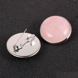 Pins Broches Vrouwen Mannen Natuursteen 25Mm Cabochon Broche Tijgeroog Turkoois Zak Kleding Opaal Kristal Groene Badge Sieraden drop Deli Ottp3