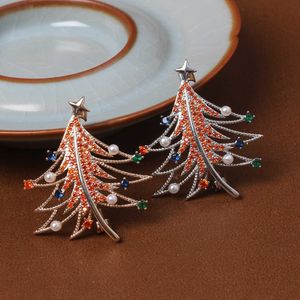 Pins Broches Femmes simple perle cristal arbre de Noël luxe couleur or zircon alliage plante broche goupille de sécurité G230529