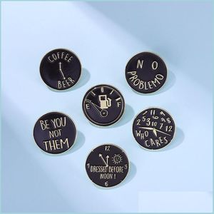 Broches Broches Femmes Designer Broche En Émail Broche Café Bière Horloge Station D'essence Motif Rond Lettre Badge Ins Bijoux Blac Dhgarden Dhncg