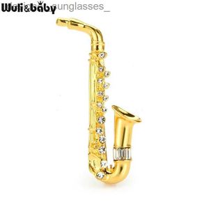 Pins Broches Wuli Baby 2-Kleur Saxofoon Broches Voor Vrouwen Unise Strass Instrumenten Muziek R Casual Broches GiftsL231117