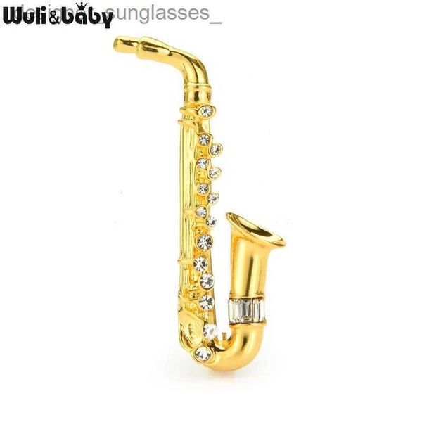Alfileres Broches Wuli baby Broches de saxofón de 2 colores para mujer Unise Instrumentos de diamantes de imitación Música r Broches casuales GiftsL231117