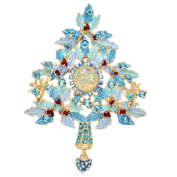 Alfileres Broches Wuli bebé azul árbol de Navidad para la belleza de las mujeres Rhinestone Año Nuevo planta fiesta oficina broche regalo G230529